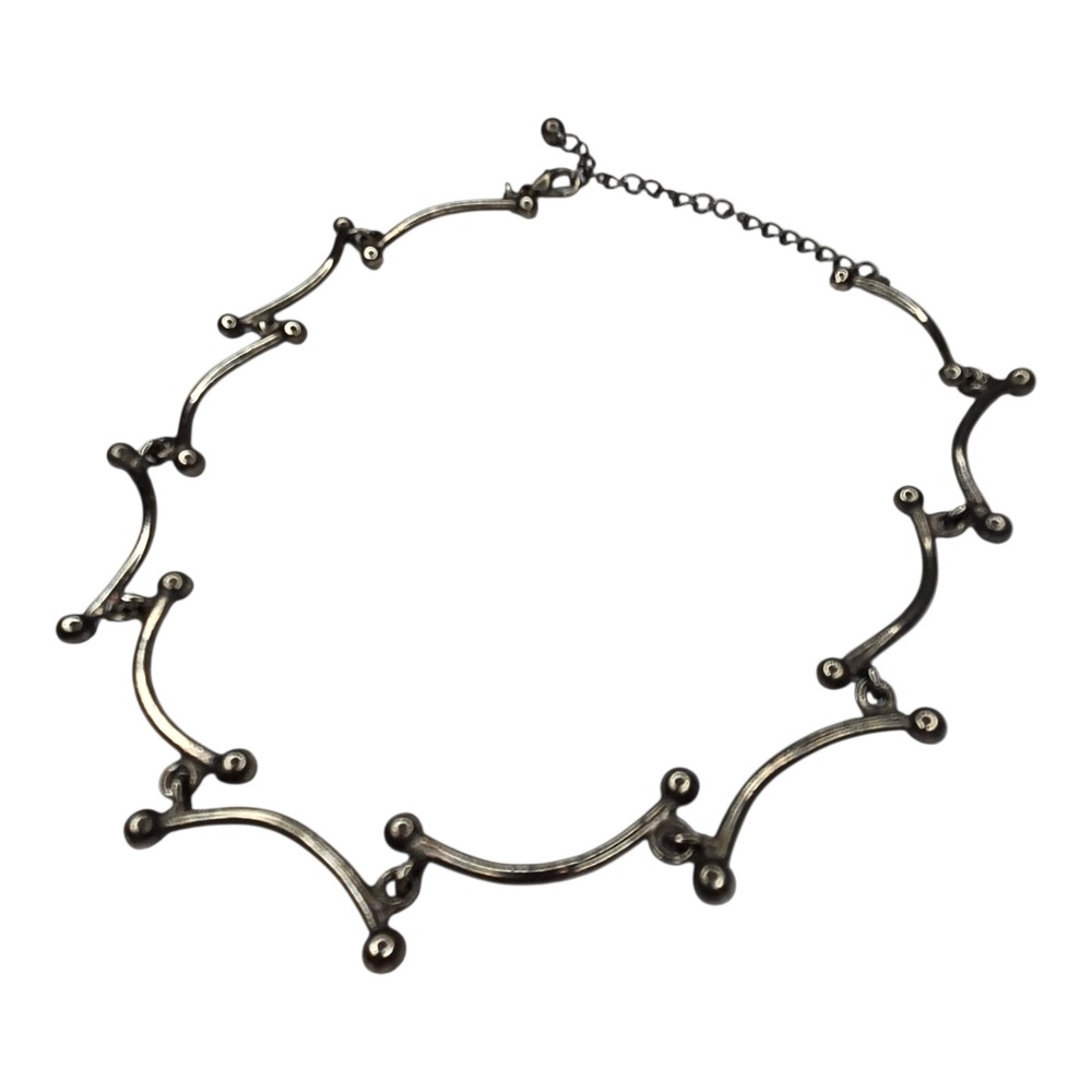 Vintage Collar Necklace Metal Silver 13-16" Grey Modernist Bar Link - Picture 3 of 6